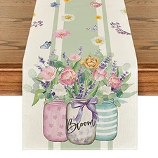  Vase Bloom Tulip Lavender Summer Table Runner, Seasonal Spring Kitchen Dining 