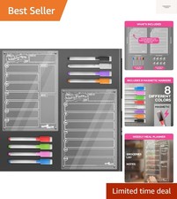 Acrylic Magnetic Weekly Planner for Fridge Plus Menu Board for Kitchen with 8...