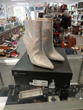 INC Womens COWBOY BOOTS  9 M  White Gold Gems Irredecent Stiletto Zip NEW