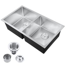 32" Double Bowl Undermount Nano 20 Gauge Kitchen Sink Stainless Steel Sink