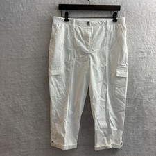 Chico's Womans Capri Pants White Solid Medium 1 Cotton Blend Straight Zip Button