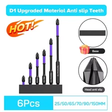 6/12 Pcs Magnetic Screwdriver Bits Non-Slip Shockproof Phillips Impact Bits Hex 