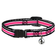 Cat Collar Breakaway with Bell Stripes White/Black/White/Pink NARROW Fits 8.5-12
