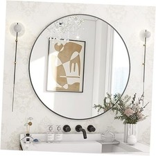 24 Inch Round Mirror, Metal Frame Circle Mirror, Wall 24"L x 24"W Black