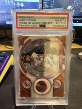 2025 Topps Finest Rookie Autograph Relic James Wood Orange Refractor PSA 8 Pop 1