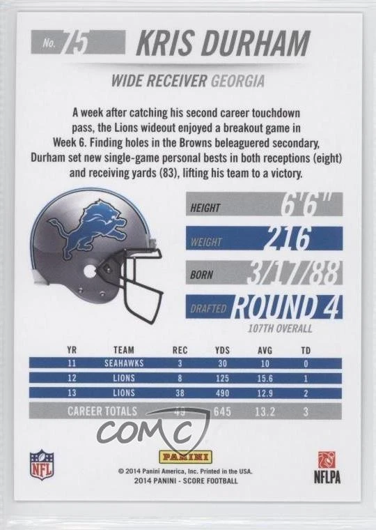 2014 Panini Hot Rookies Kris Durham #75 - Image 2 of 2