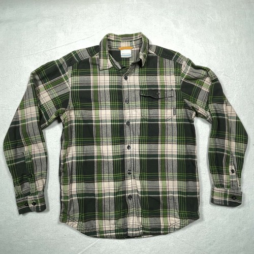 COLUMBIA Men Green Tan Plaid Fleece 