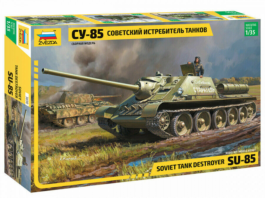 ZVEZDA 3690 SOVIET TANK DESTROYER SU-85 SCALE MODEL KIT 1/35.
