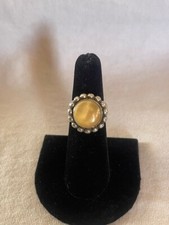 Vintage MCM Modernist Sterling Silver Golden Mother of Pearl Ring Size 7 10gr 