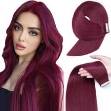 20 Inch 10pcs Tape in 100 Human Hair Extensions Color 99J
