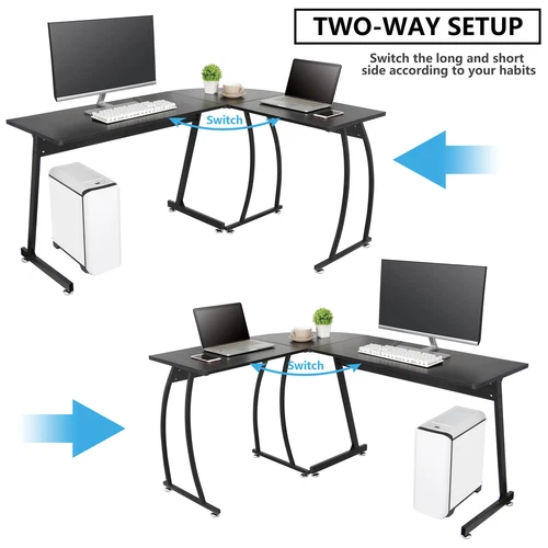 White/Brown/Black L-Shaped Computer Desk Gaming Table with Large Desktop Home  - Picture 5 of 25