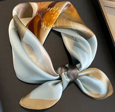 100% Silk 20" small square Scarf Women neckerchief Wrap floral blue brown WY321