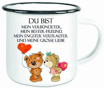Emaille-Tasse   '' Ich bin dein Verbündeter , dein Freund - Motiv Bärchen.  ''