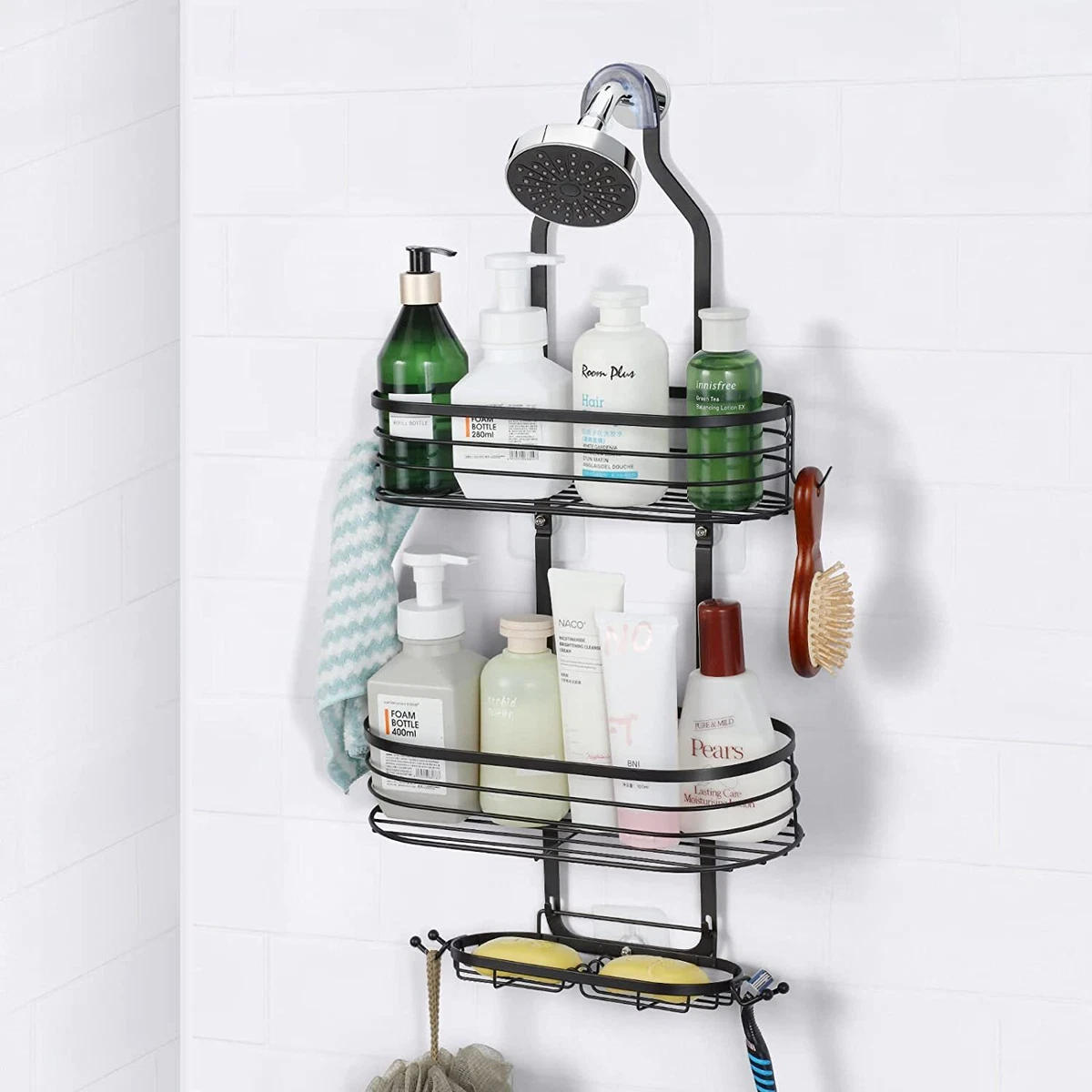 BATHBEYOND Shower Caddy Suction Cup Tier Shower Shelf - Adjustable Shower  Caddy 400 Stainless Steel No-Drilling and Extra Adhesive Sticker for More