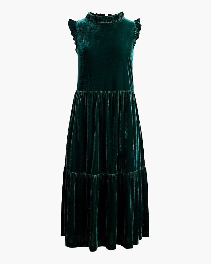 New J. Crew sz 0 2 6 8 12 Green Velvet Tiered Midi Dress NWT New J. Crew sz 0 2 6 8 12 Green Velvet Tiered Midi Dress NWT
