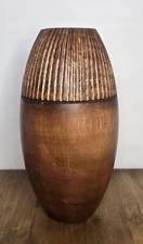 MCM Boho Carved Stripes Brown,  Natural Mango Tree Wood Vase