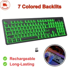 Large Print Backlit Wireless Keyboard, 2.4G Silent Wireless Light Up Keyboard