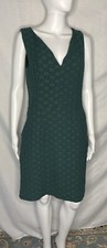 Tabitha Anthropologie Dress 6 Dark Green Basket Weave Texture Sleeveless V Neck