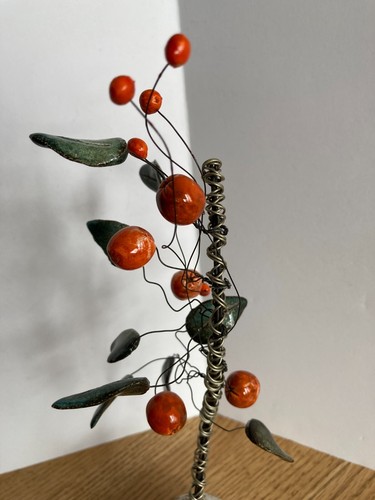 Twisted Wire Art Orange Fruit Tree Sculpture Signed Handmade 9.75" Tall - Picture 11 of 17