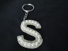 LETTER S INITIAL FAUX PEARL KEYCHAIN