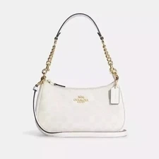 NEW Coach Teri Fashion Shoulder Bag In Leather Coated Canvas Glacier White CA48-