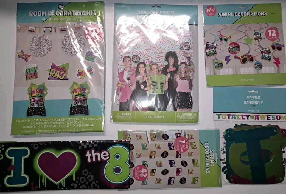 Mega lote de pancartas accesorios colgantes kit fiesta retro años 80 decoraciones fiesta años 80 NUEVO Foto 2 de 4