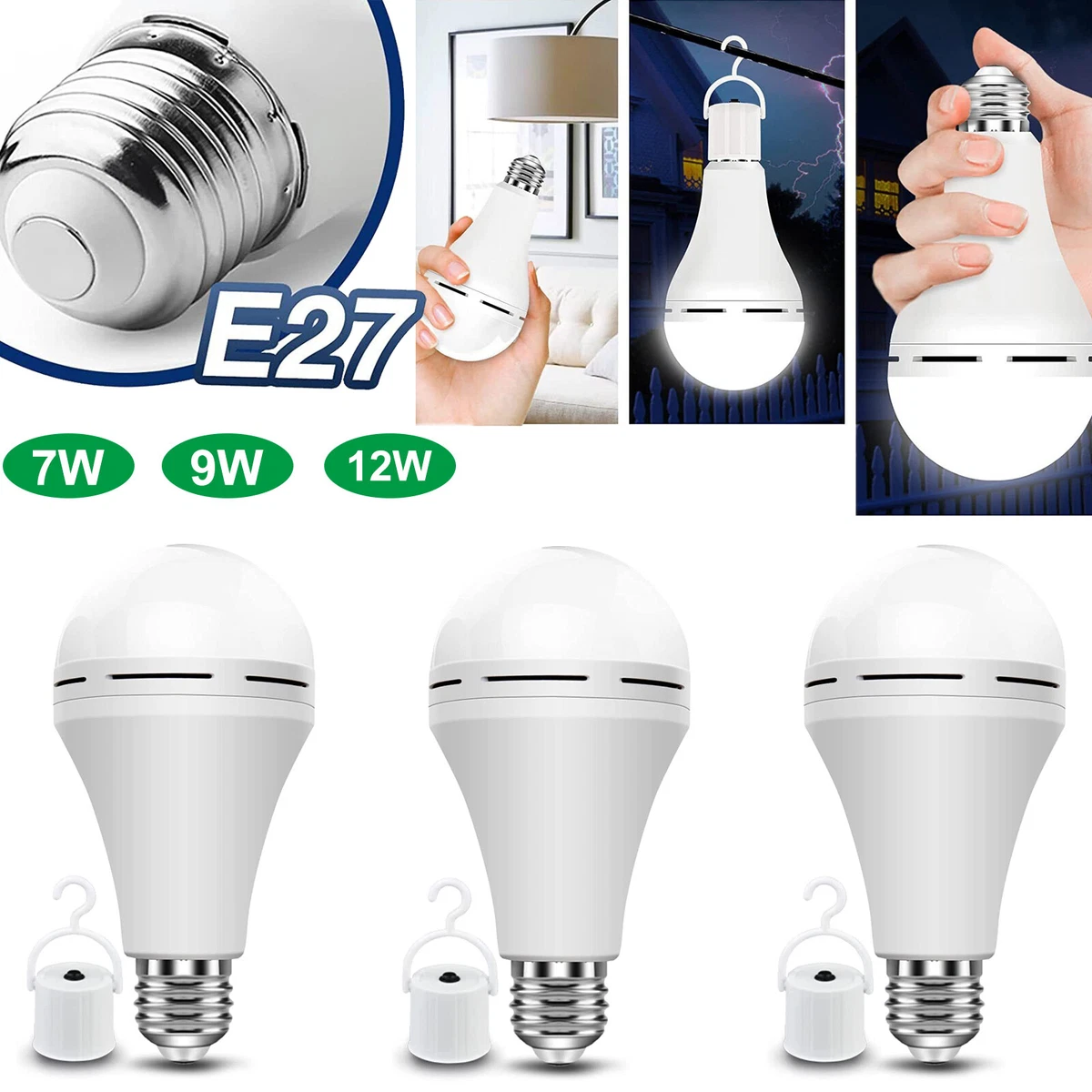 1-20PCS E27 Rechargeable Emergency Light Bulb Power Outage Battery