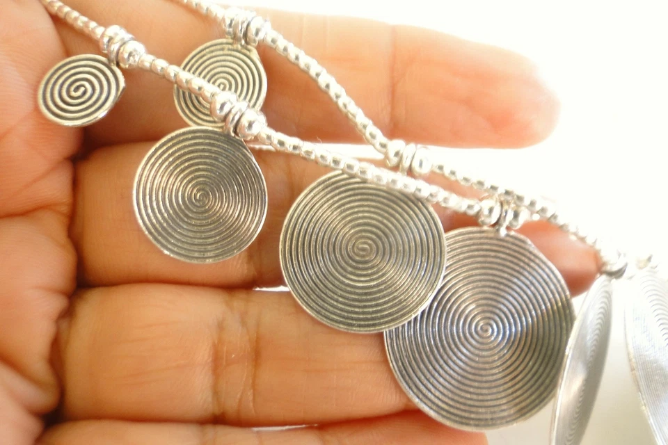 Collar de plata de ley 925 disco tribal graduado de dos hilos Thai Hill Tribe Foto 4 de 4