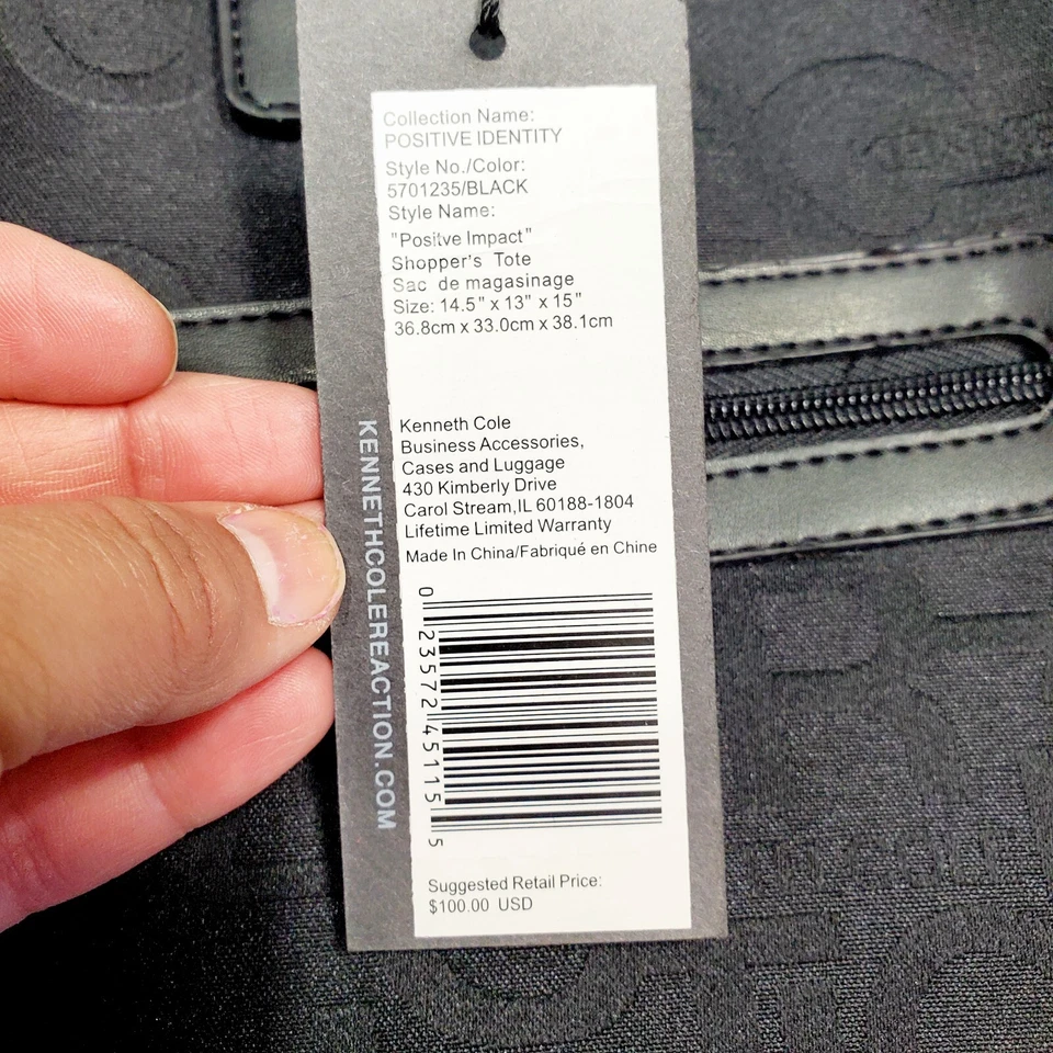 Kenneth Cole Reaction Negro Computadora Viaje Trabajo Bolso Maletín 17x12x5" Nuevo con Etiquetas Foto 4 de 4