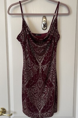 JUMP APPAREL Juniors Sz ? Small Burgundy Glitter Evening Dress Short Cowl  Neck | eBay