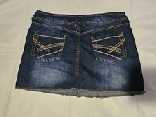 Vintage Dark Wash Denim Mini Skirt Embroidered Pockets Size 5