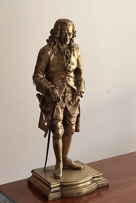 Beautiful French Gilt Bronze Statue of Writer VOLTAIRE, 14 1/4  H, 19th Century
