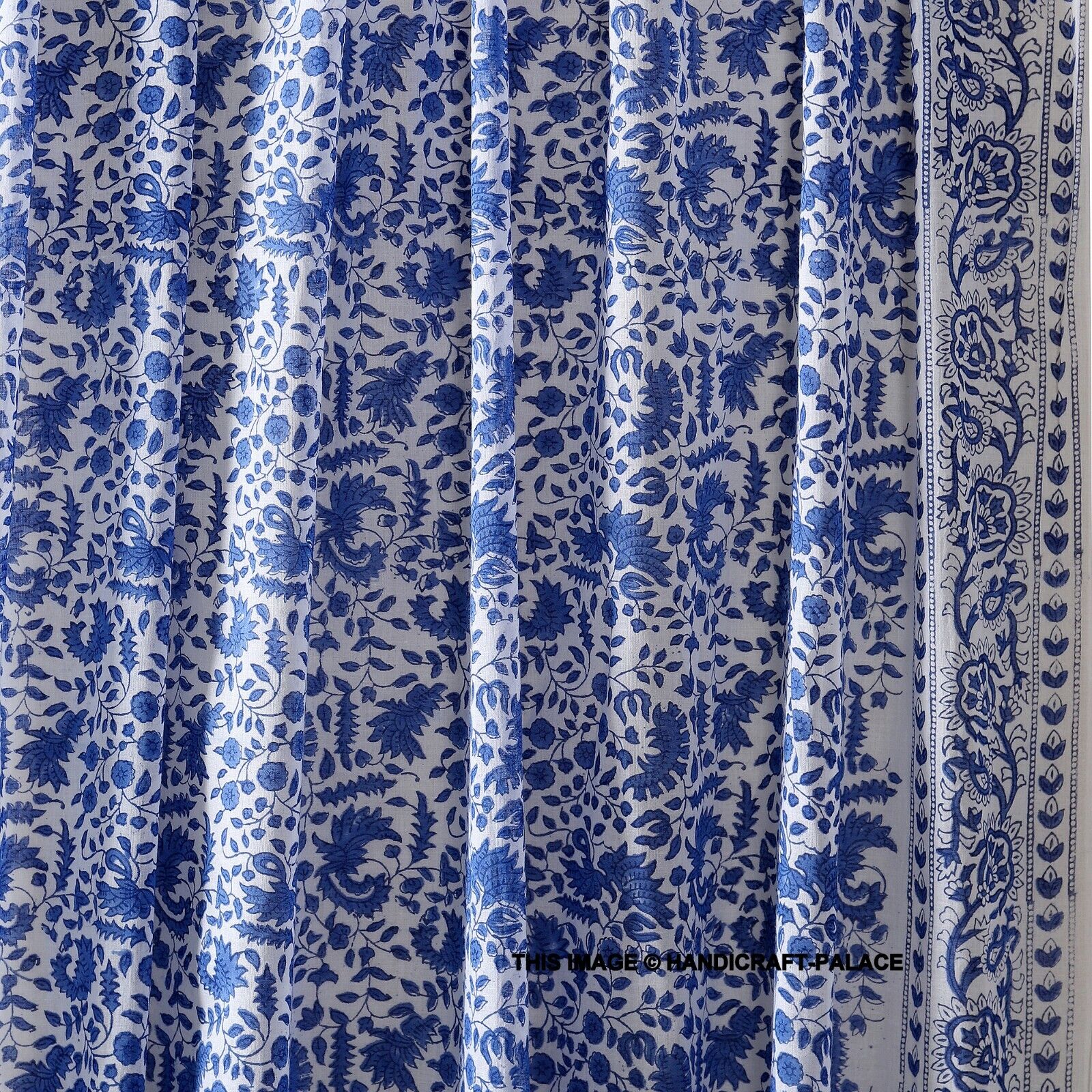 2.7m Tissu Indien Bleu Floral Main Bloc Imprimé Tissu Coton Couture Tissus