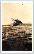 VINTAGE PHOTO POSTCARD OLD PICTURE USS COVINGTON SHIP SINKING OCEAN WATER 1918