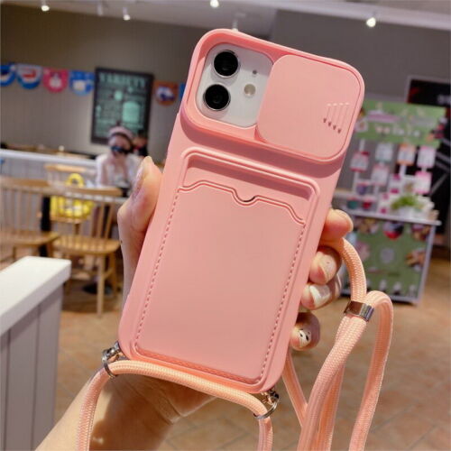 For iPhone 14 13 12 Pro Max 11 XS XR 7 8 Crossbody Necklace Card Slot Case Cover - Photo 17 sur 21