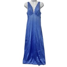 Vintage Vanity Fair Peignoir Set Blue Robe Nightgown S Small 32 Silky Satin Lace