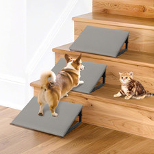 3-Pack Low-Angle Dog Ramps for Small Pets - Anti-Slip Indoor Stairs, Grey