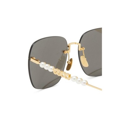 GUCCI GG1923SA 001 Gold Pearls Grey Lens Rimless Square Sunglasses