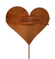 Edelrost Rost Gartendeko Gartenstecker Gartenstab Herz Willkommen Ferrum 6-0059