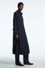 COS Buckled-cuff shirt dress cotton Navy midi maxi minimalist dark academia 10
