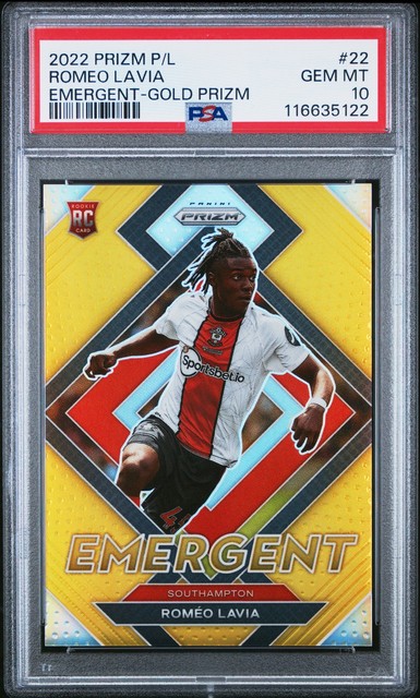 Romeo Lavia 2022-23 Panini Prizm Premier EPL Emergent Gold /10 Rookie RC PSA 10