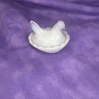 Vintage White Milk Glass 2" Hen on Nest Mini Salt Cellar