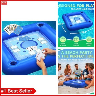 Inflatable Pool Table with Cup Holders Waterproof Cards Floating Game for Adult