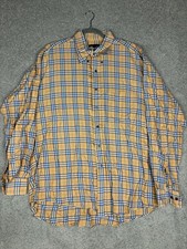 Burberry London Nova Check Button Front Shirt Mens XL Orange Blue Plaid