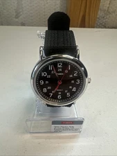 Timex Weekender 38mm Analog Watch Indiglo Backlight Unisex Silver & Black Nylon