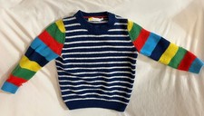 Boden Kids 3 4Y Striped Sweater Navy White Rainbow Colorblock Sleeves