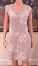 Lina Tomei Linen Floral Embroidery Pockets Sheath Pull on Dress sz M ~Made Italy