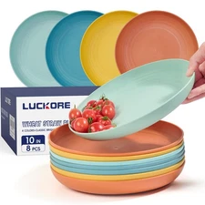 Luckore 10 inch Deep Dinner Plates Set of 8 Wheat Straw Plates, Unbreakable D...