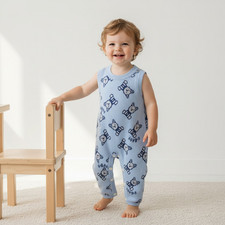 Baby Boy One Piece Bear Cartoon Design Jumpsuit Blue Combo
