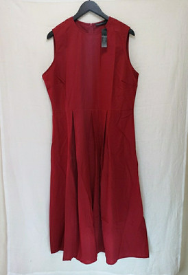 NWT Zanzea Red Sleeveless Midi Dress XXXL 3XL Pleated Skirt Round Neck Solid